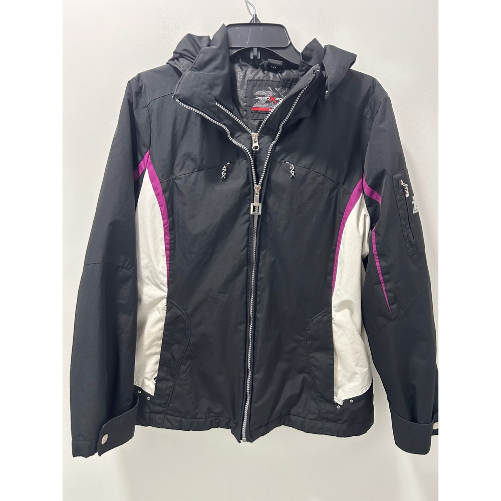 ZeroXposur Womens Hooded Ski Jacket Black Purple Colorblock Size L Full Zip